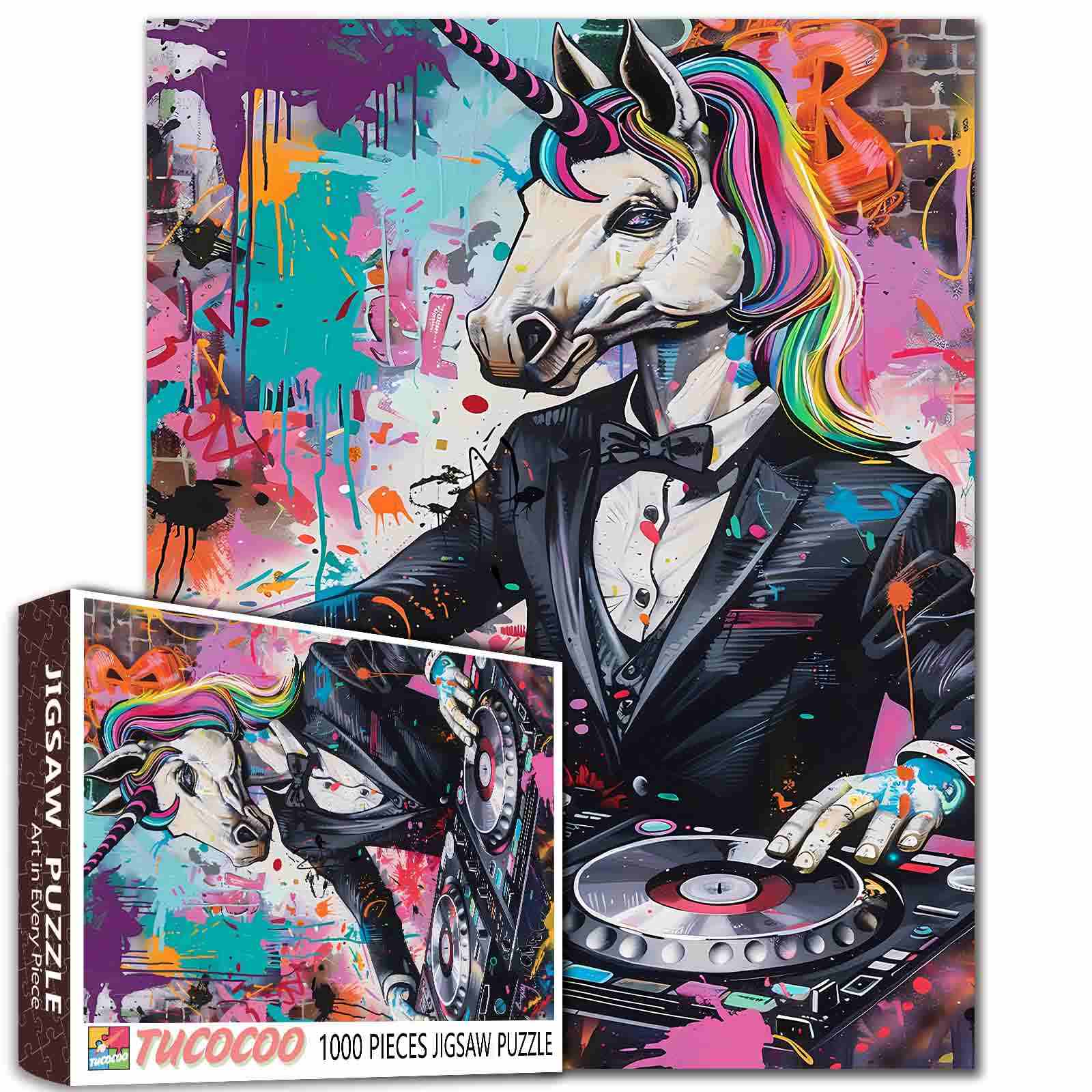 tucocoo-jigsaw-dj-unicorn-graffiti-puzzle-1000-teile-neon image 1