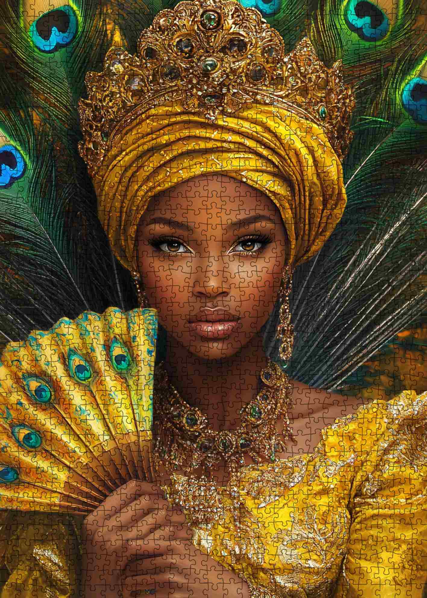 tucocoo-golden-queen-with-peacock-fan-puzzle-1000-teile-portrait image 2