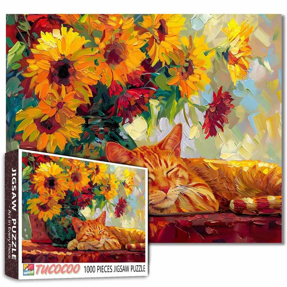 tucocoo-sleeping-cat-puzzle-1000-teile-katze-sonnenblumen image 1