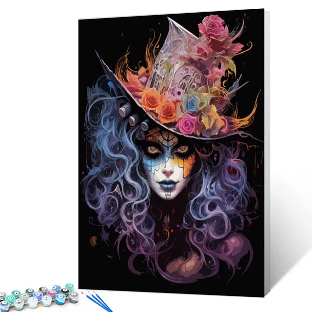 tucocoo-paint-by-numbers-mystic-woman-floral-skull-malset-40x50-o-rahmen image 1