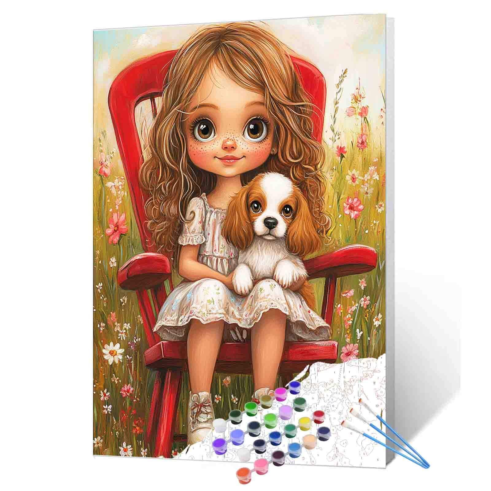 tucocoo-paint-by-numbers-sweet-girl-and-puppy-malen-nach-zahlen-hund image 1