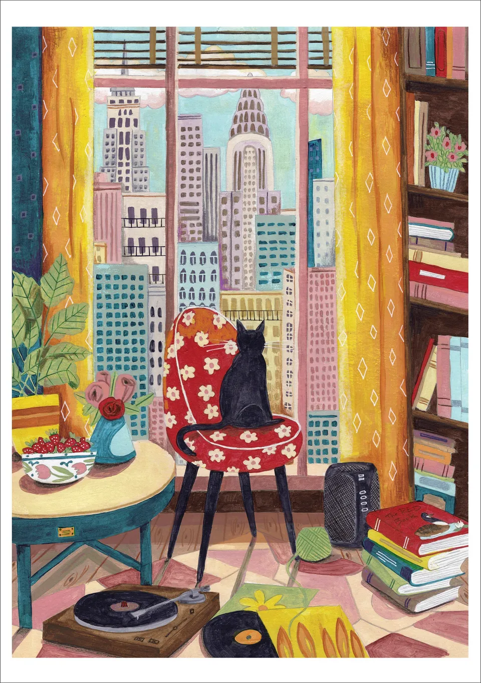 pomegranate-blank-notecards-black-cat-in-new-york-window-klappkarte-katze image 1