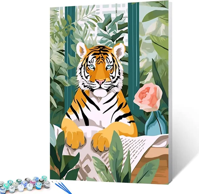 tucocoo-paint-by-numbers-tiger-reading-newspaper-malen-nach-zahlen-40x50-tier image 1
