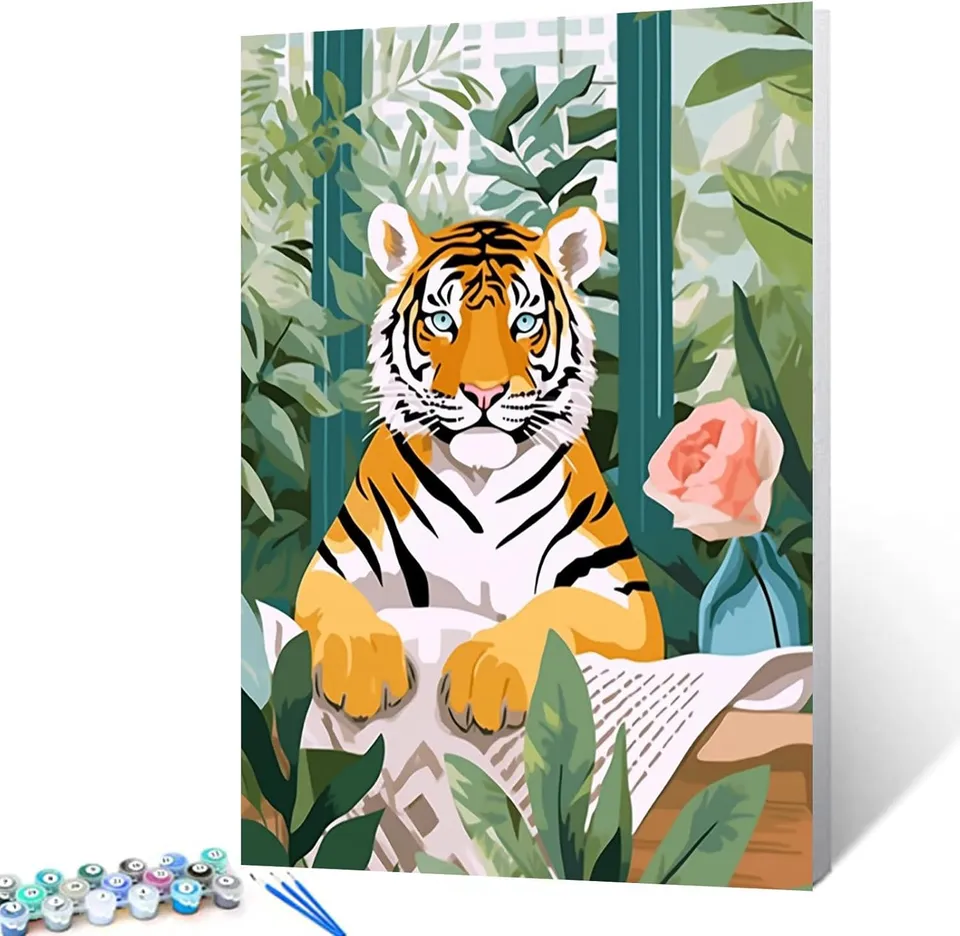 tucocoo-paint-by-numbers-tiger-reading-newspaper-malen-nach-zahlen-40x50-tier image 1