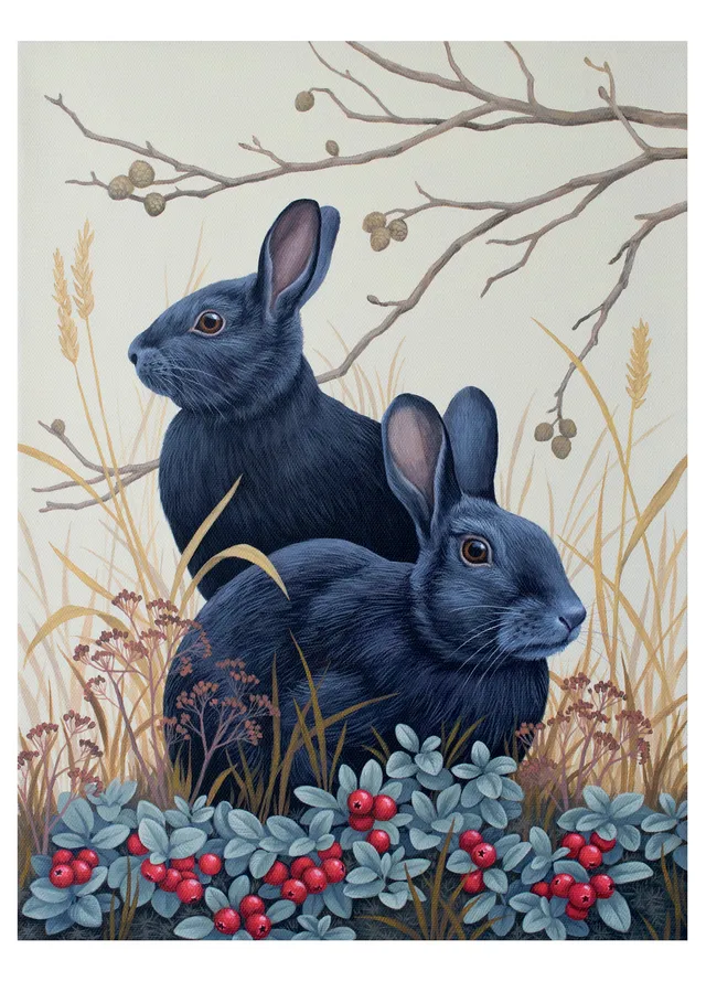 pomegranate-black-rabbits-klappkarte-romanenko-tiere-blanko image 1