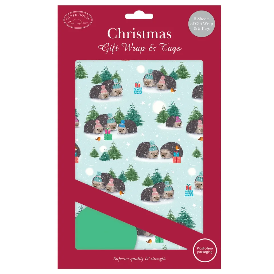 otter-house-a-prickle-of-hedgehogs-weihnachtspapier-5-bogen image 1