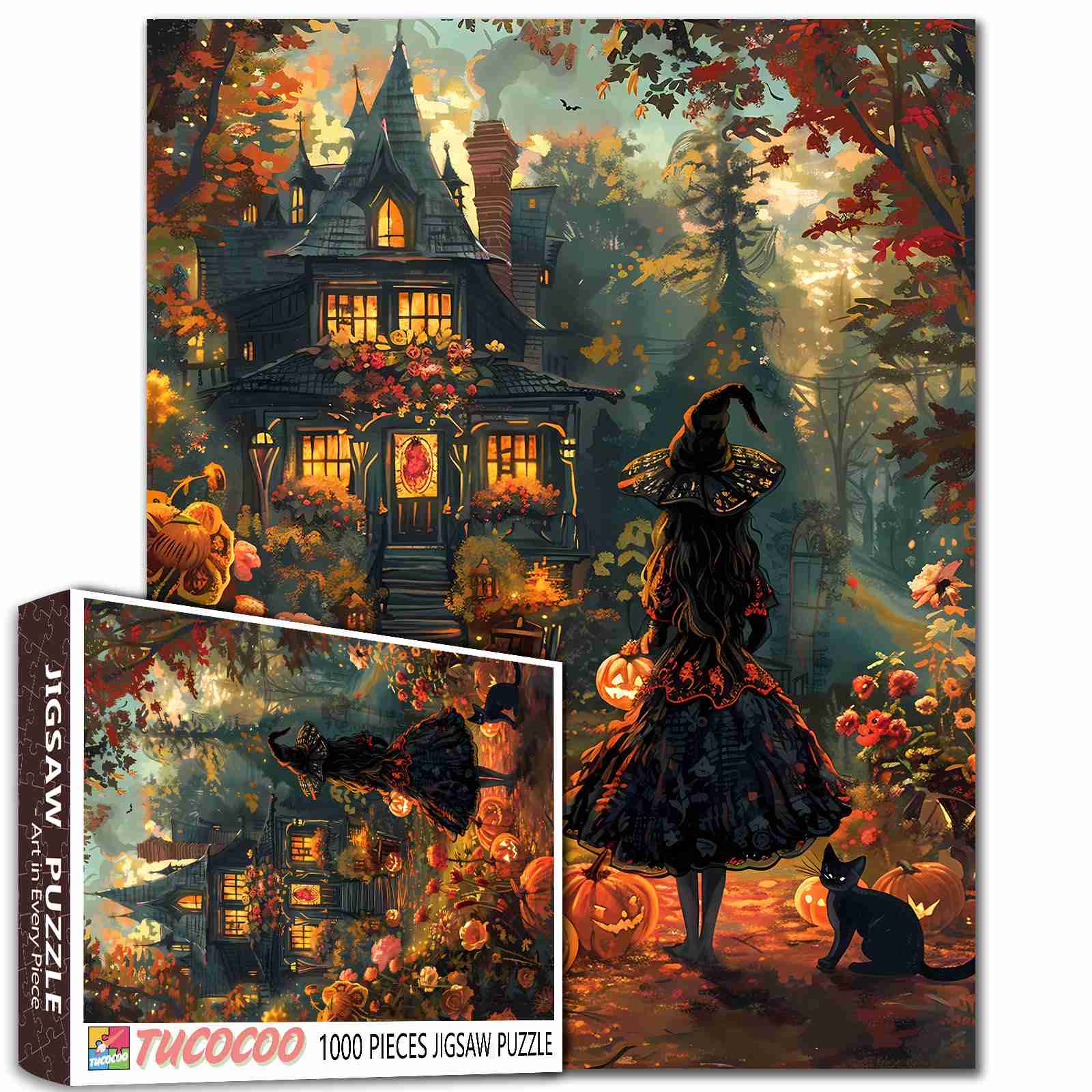 tucocoo-halloween-witch-cat-puzzle-1000-teile-hexe image 1
