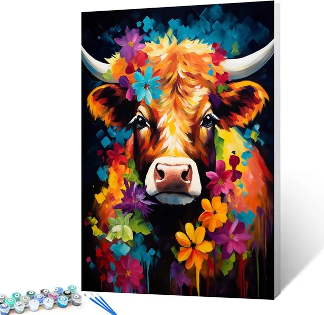 tucocoo-alpine-cattle-flowers-malen-nach-zahlen-40x50-o-rahmen image 1