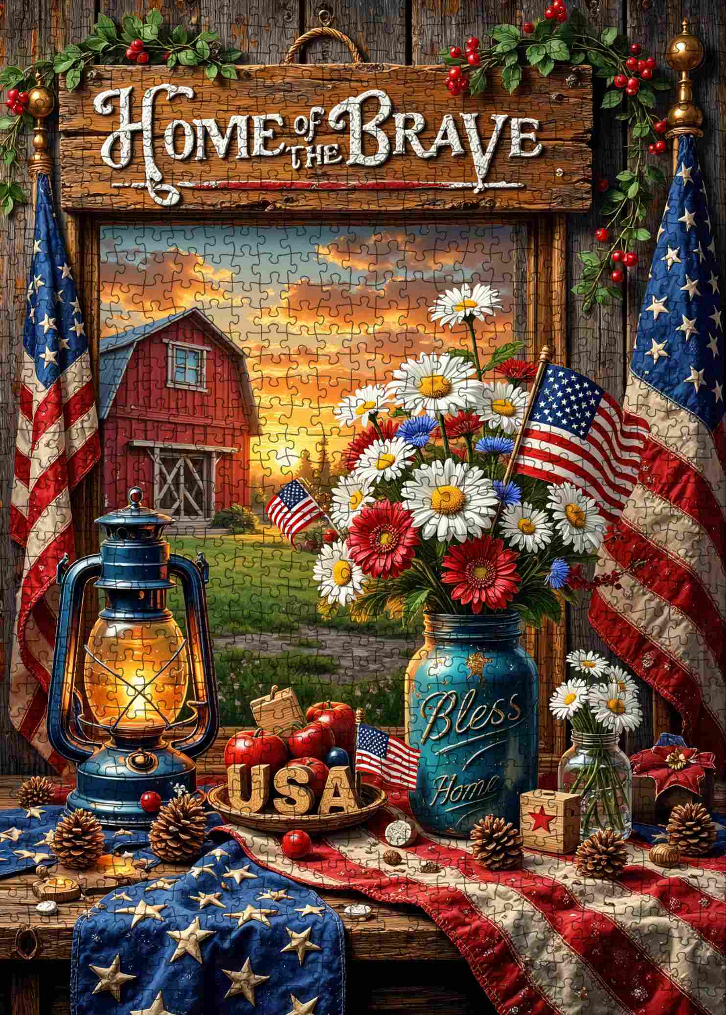 tucocoo-jigsaw-puzzles-home-of-the-brave-farmhouse-puzzle-1000-teile image 2