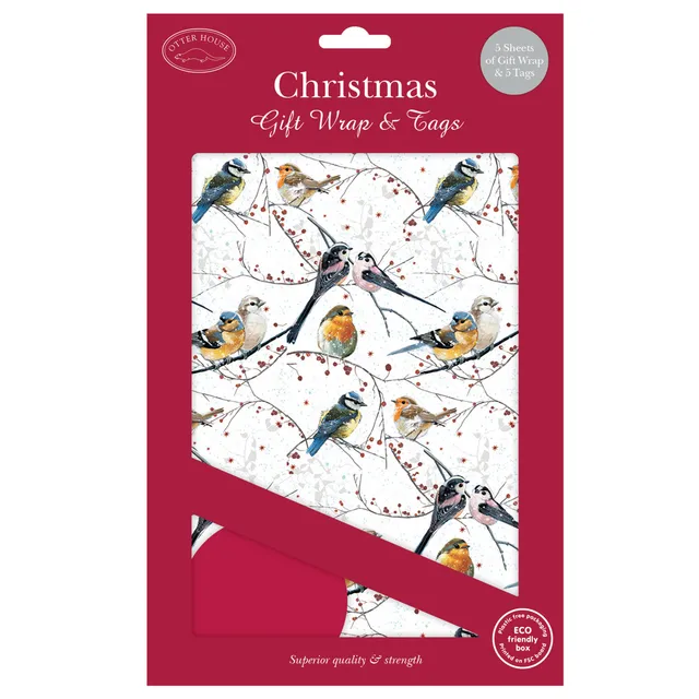 otter-house-weihnachts-geschenkpapier-birds-berries-5-bogen image 1