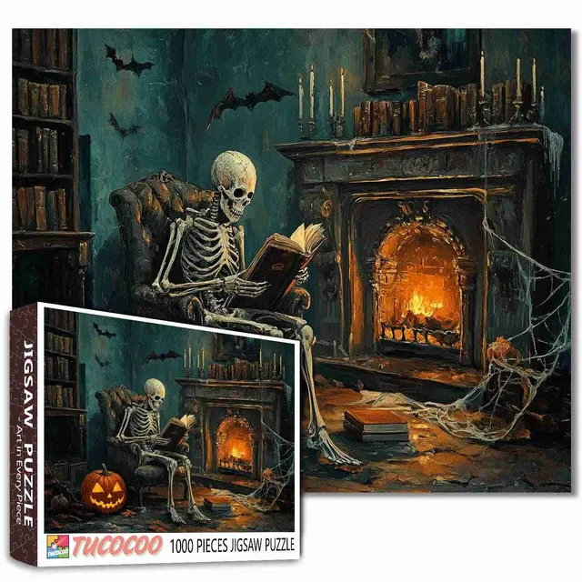 tucocoo-skeleton-reading-fireplace-puzzle-1000-teile image 1