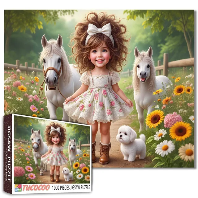 tucocoo-little-girl-garden-walk-with-ponies-puzzle-1000-teile image 1