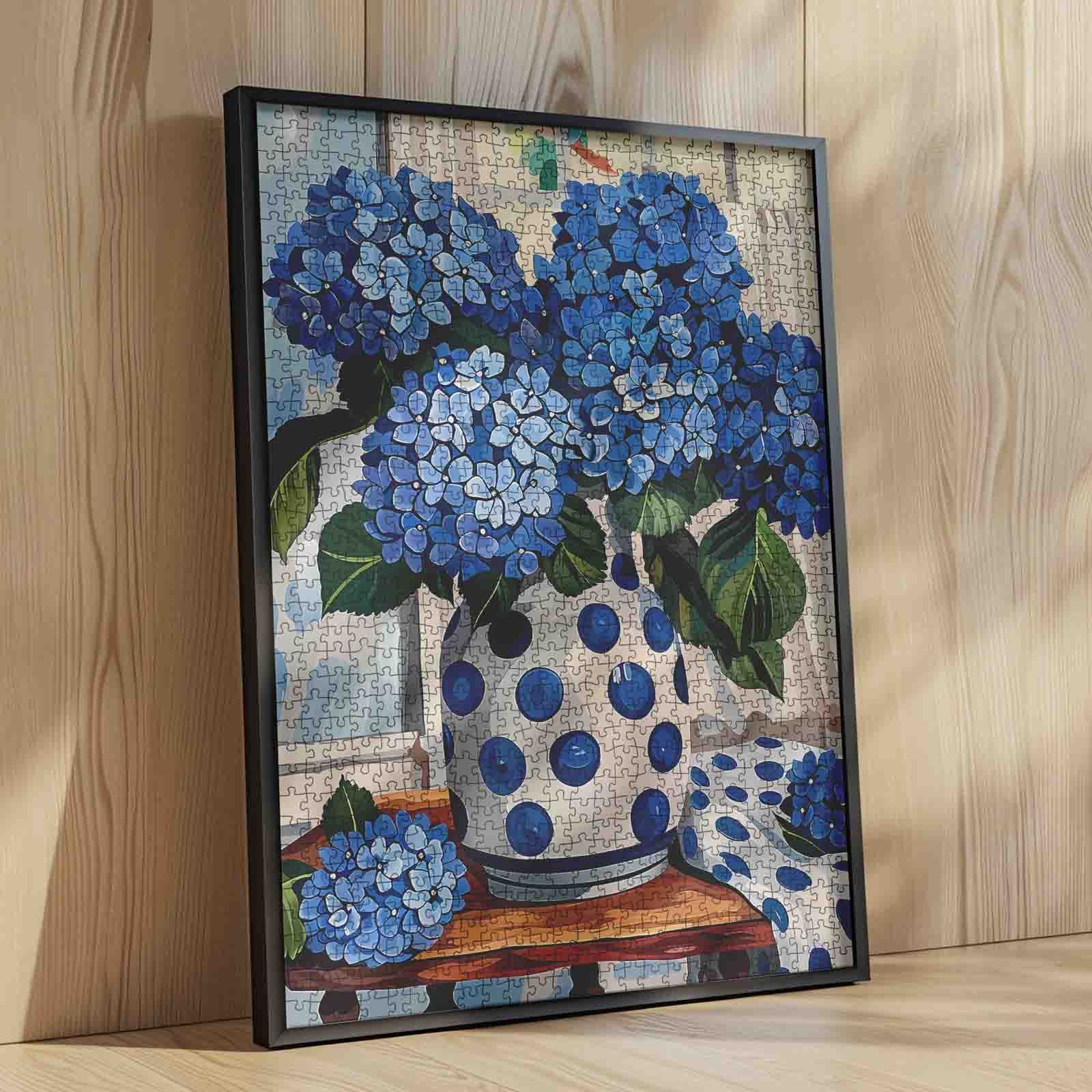 tucocoo-blue-hydrangea-polka-dot-vase-puzzle-1000-teile-blumen image 4