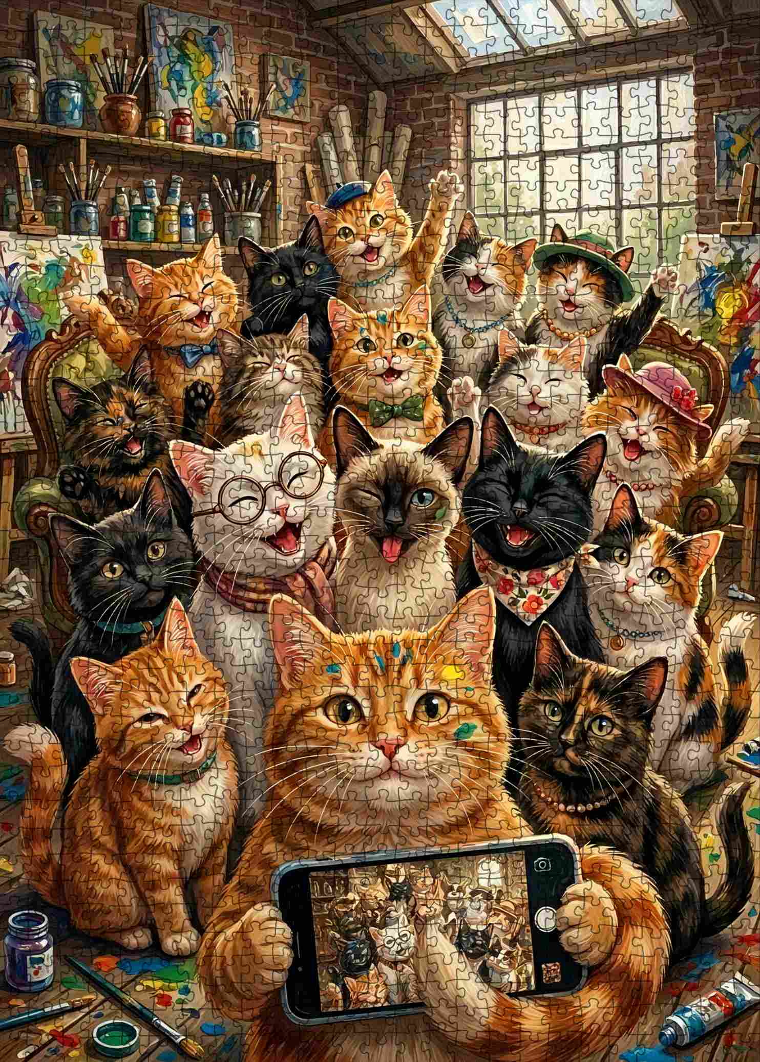 tucocoo-jigsaw-happy-cat-selfie-art-studio-puzzle-1000-teile image 2