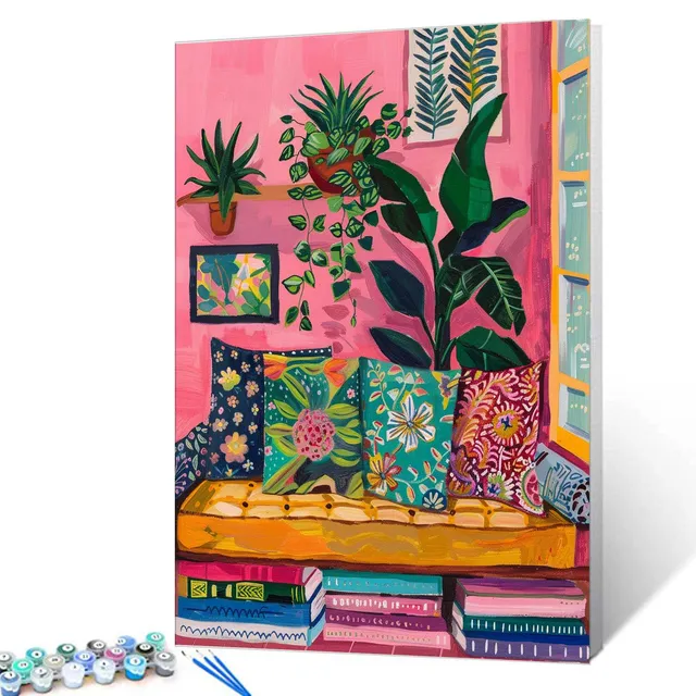 tucocoo-cozy-corner-with-plants-and-pillows-malen-nach-zahlen-40x50 image 1