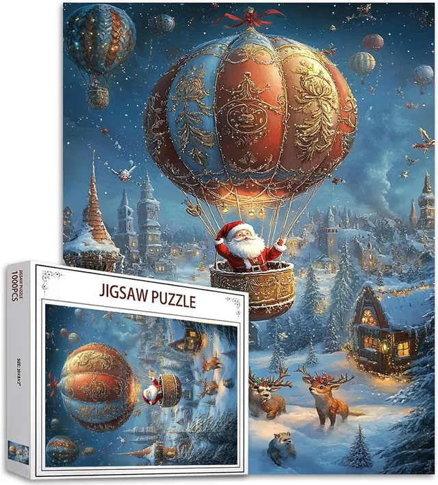 tucocoo-santa-hot-air-balloon-puzzle-1000-teile-dorf image 1