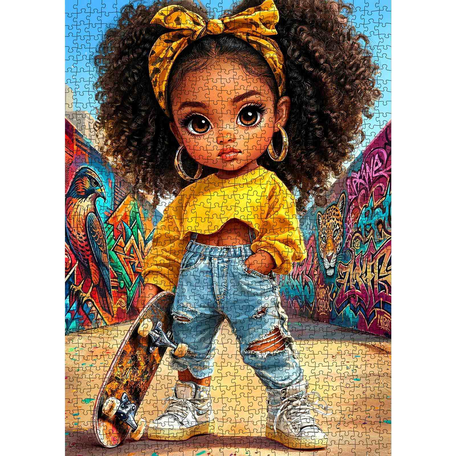 tucocoo-cute-afro-girl-skateboard-puzzle-1000-teile-street-art image 2