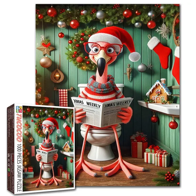tucocoo-festive-flamingo-toilet-puzzle-1000-teile-lustig image 1