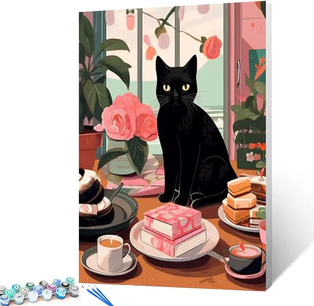 tucocoo-katze-kaffee-kuchen-malen-nach-zahlen-40x50 image 1
