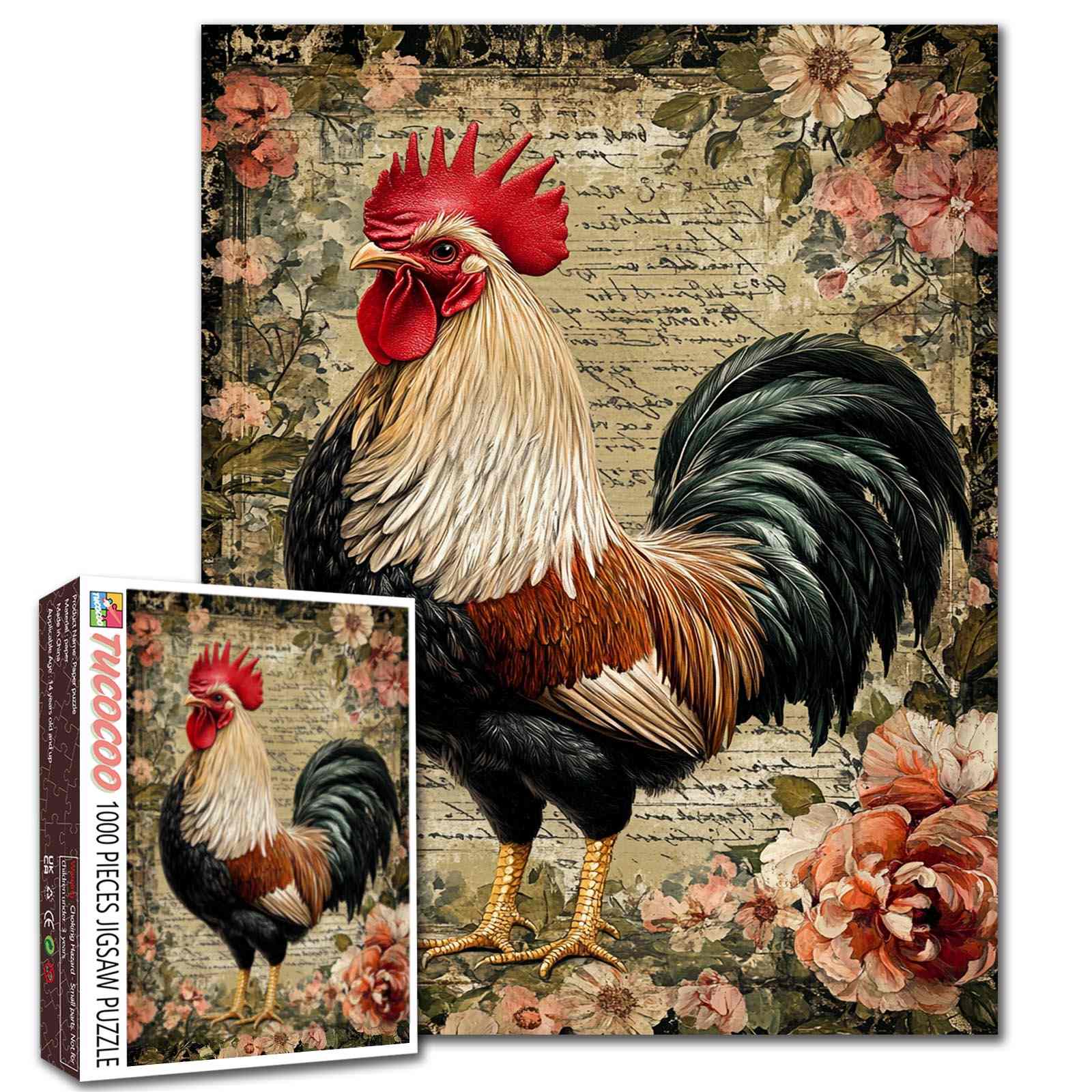 tucocoo-rustic-rooster-vintage-puzzle-1000-teile-hahn image 1