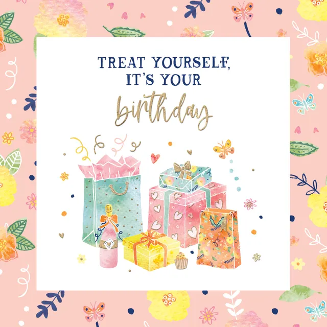 otter-house-party-spritz-treat-yourself-geburtstagskarte-blumen-bunt image 1