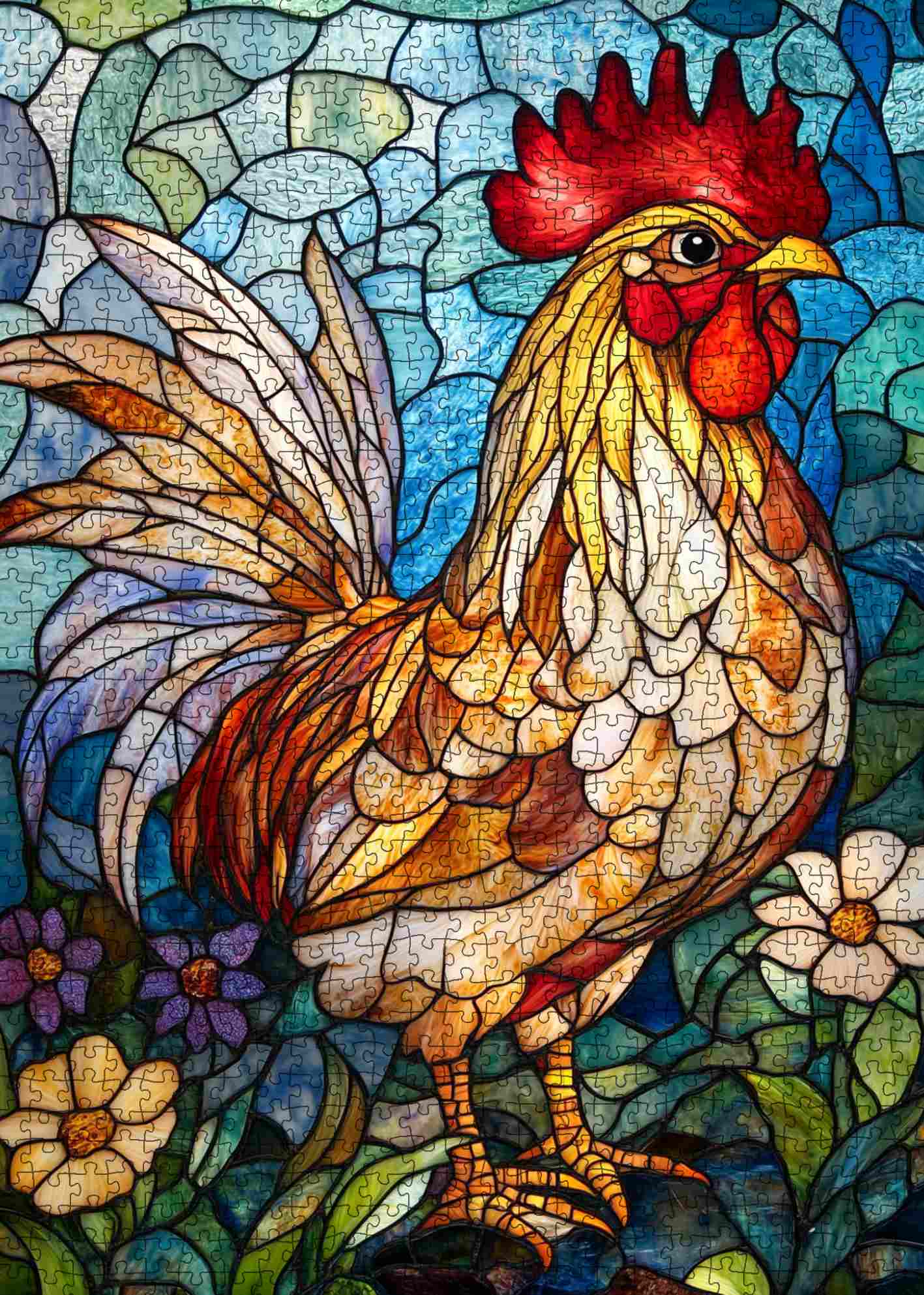 tucocoo-jigsaw-puzzles-stained-glass-rooster-puzzle-1000-teile-hahn image 2