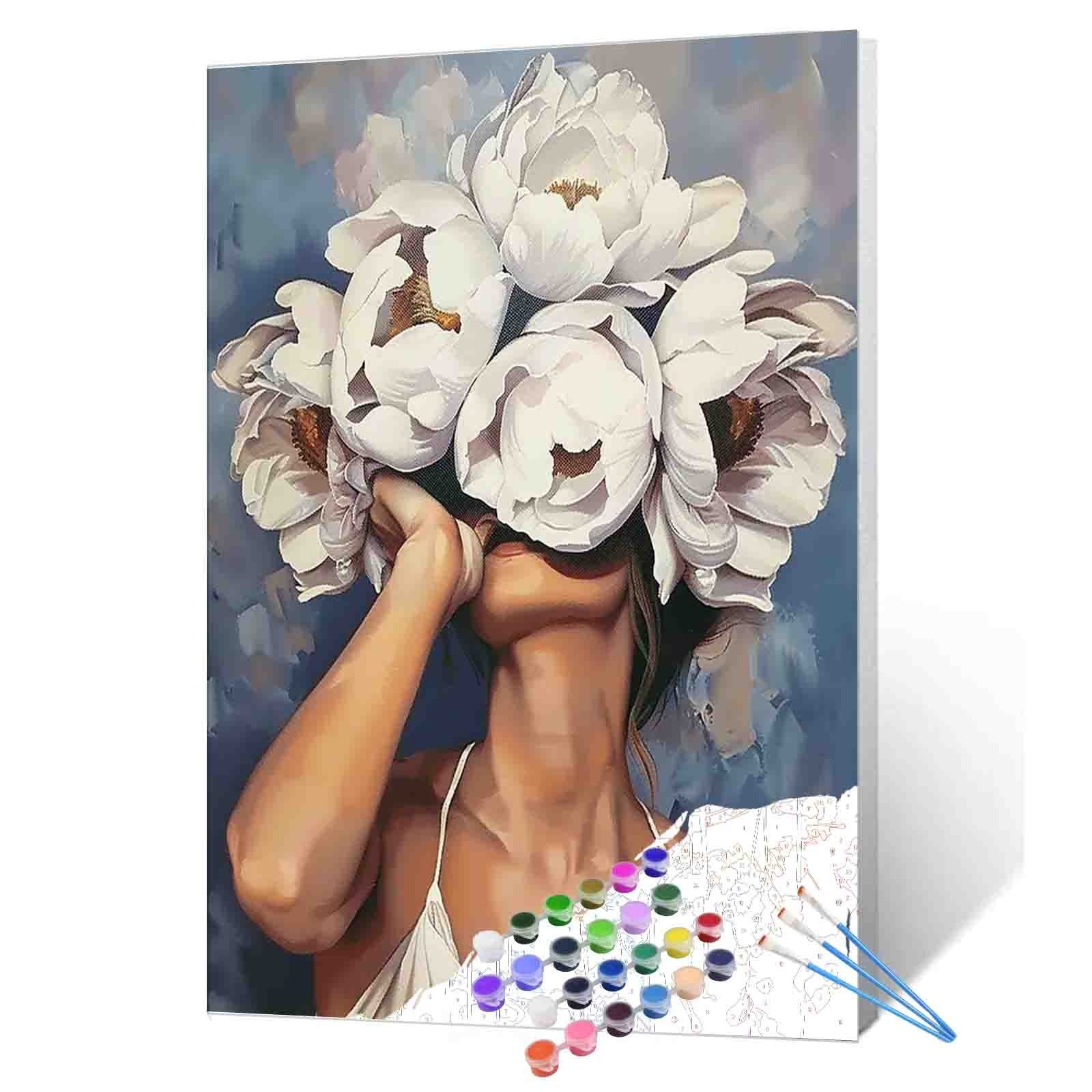 tucocoo-woman-white-flowers-malen-nach-zahlen-40x50-frau image 1