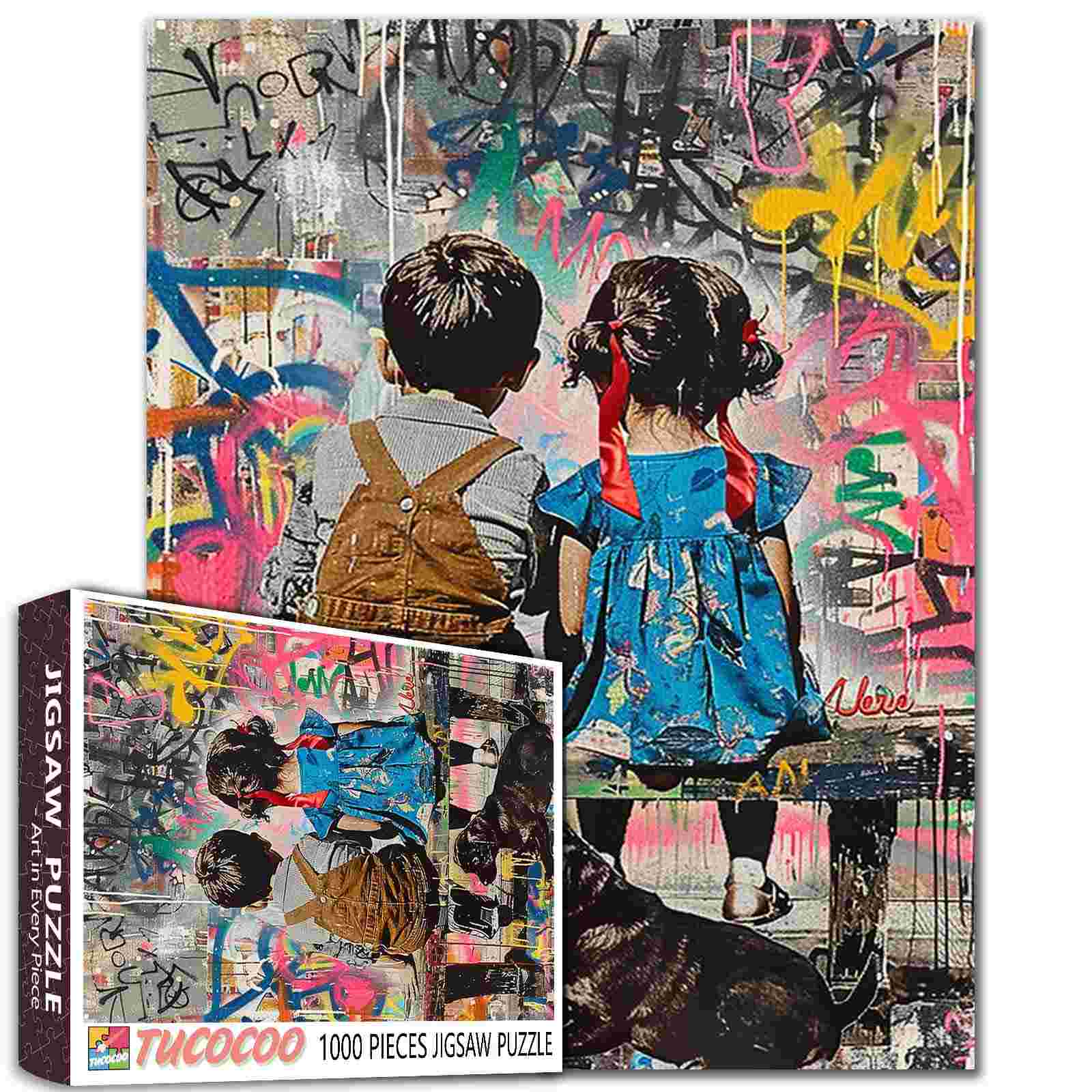 tucocoo-children-with-dog-in-graffiti-puzzle-1000-teile-streetart image 1