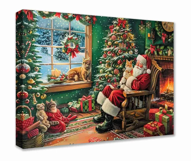 tucocoo-santa-with-cats-leinwandbild-40x50-weihnachten image 1
