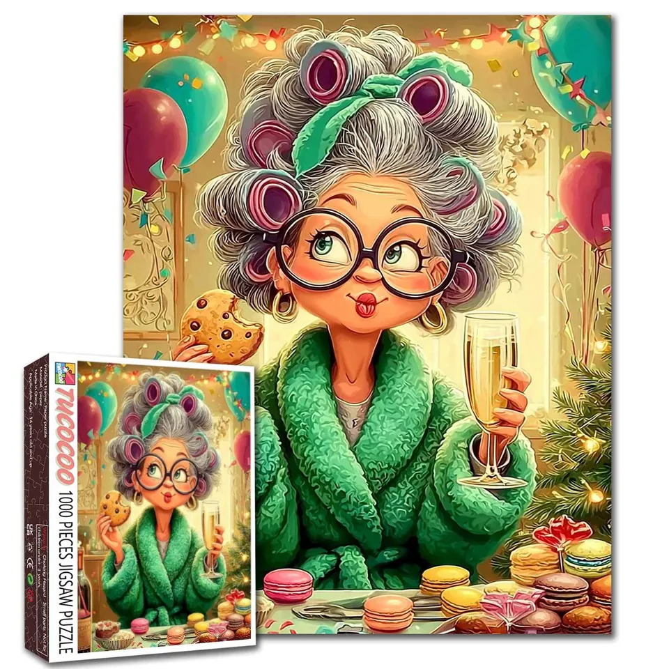 tucocoo-happy-grandma-drinking-champagne-puzzle-1000-teile image 1