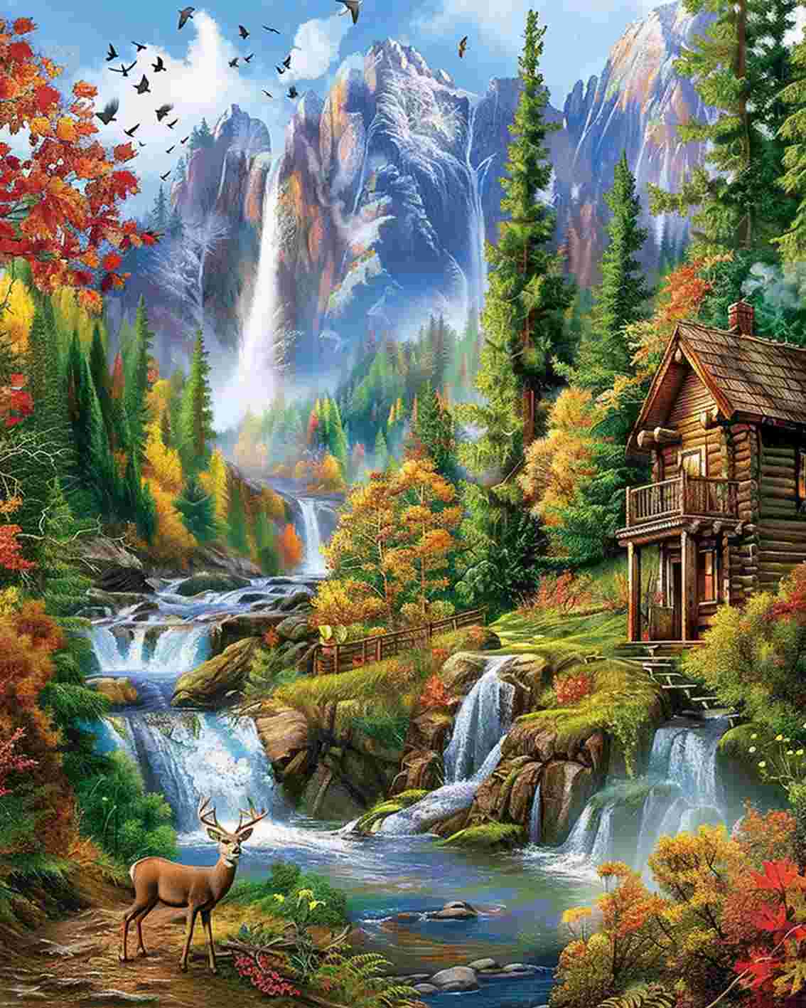 tucocoo-forest-cabin-waterfall-malen-nach-zahlen-40x50-ohne-rahmen-herbst image 2