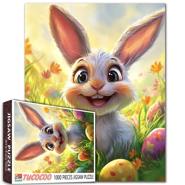 tucocoo-happy-easter-bunny-and-colorful-eggs-puzzle-1000-teile-ostern image 1