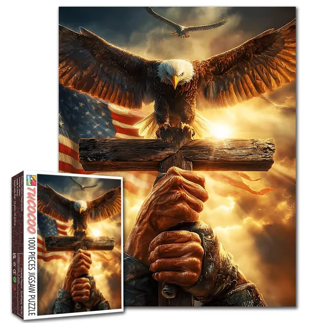 tucocoo-faith-eagle-cross-american-flag-puzzle-1000-teile image 1