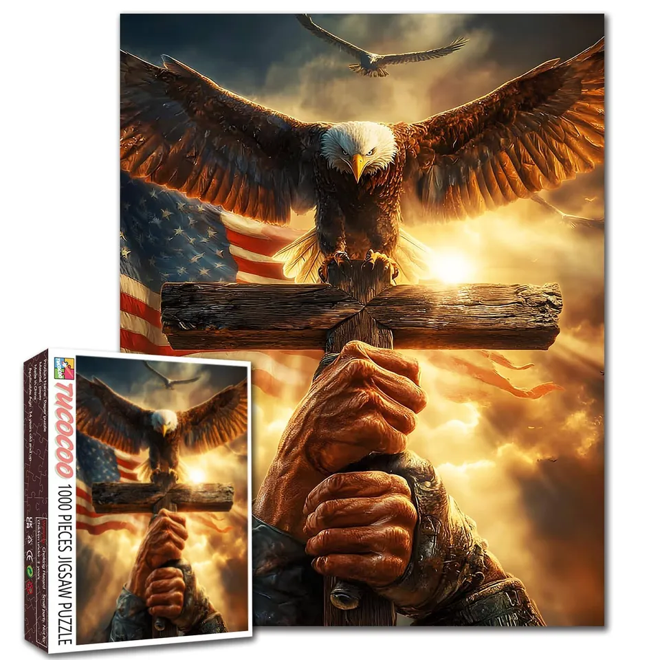 tucocoo-faith-eagle-cross-american-flag-puzzle-1000-teile image 1