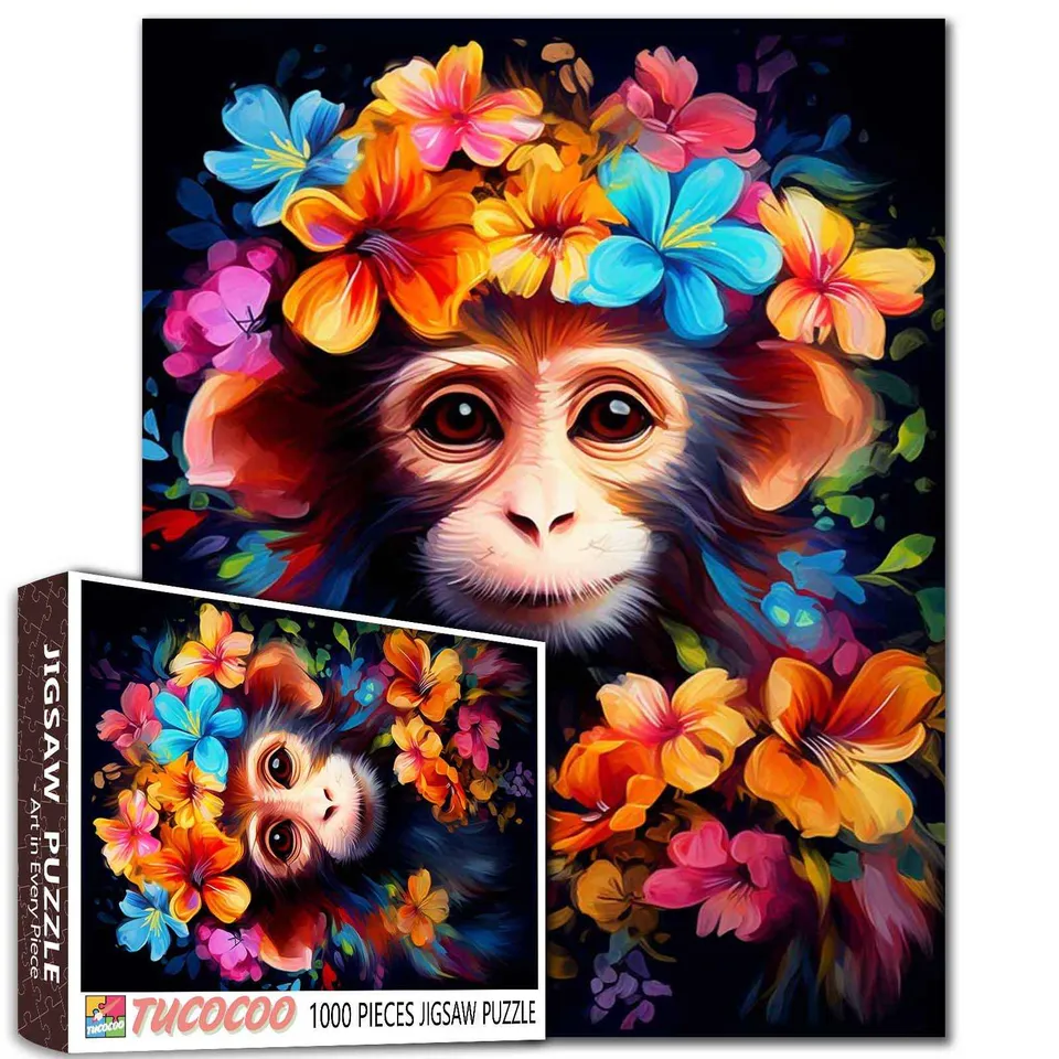 tucocoo-jigsaw-puzzles-affe-mit-blumenkranz-puzzle-1000-teile image 1