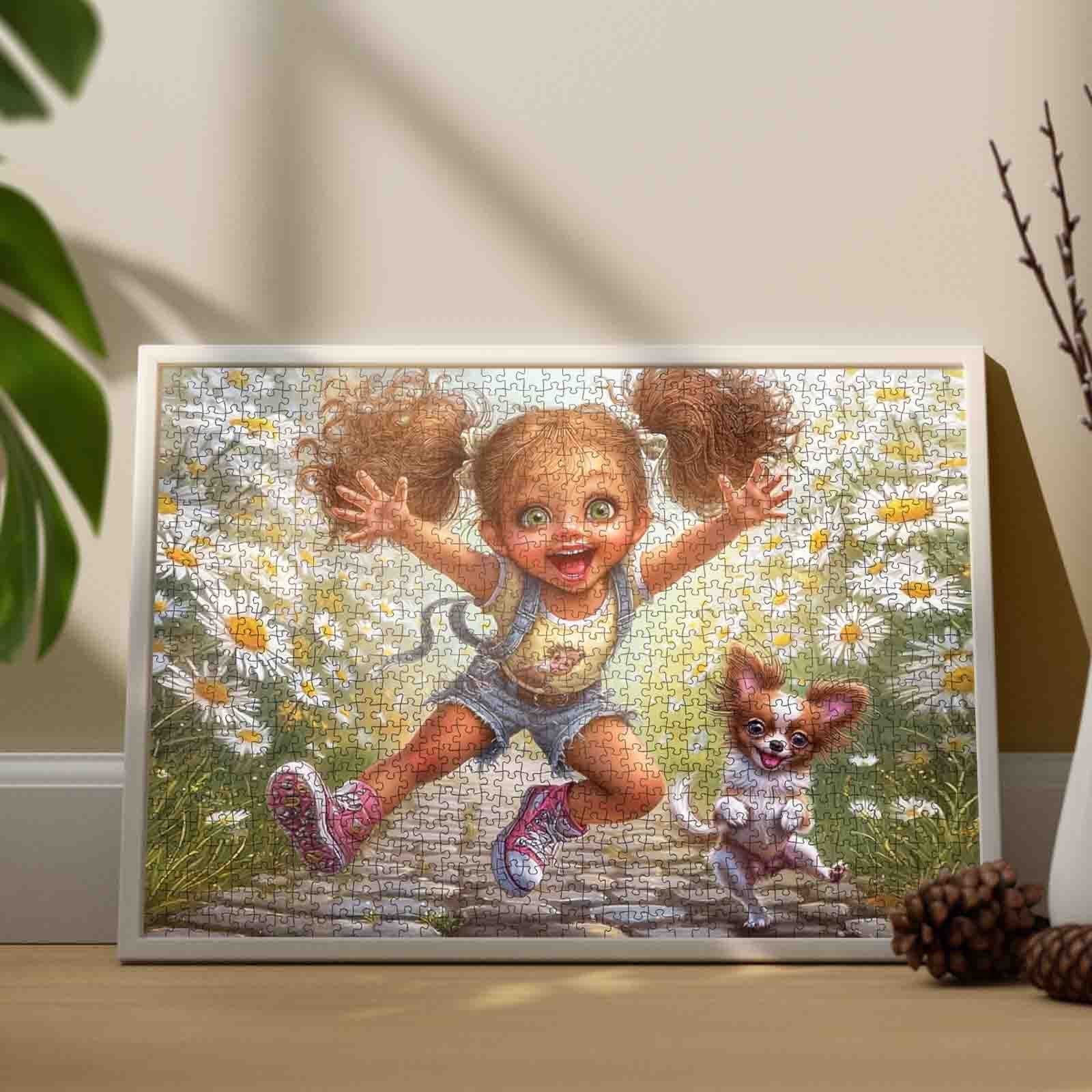 tucocoo-jigsaw-puzzles-happy-girl-daisy-field-puppy-puzzle-1000-teile image 3