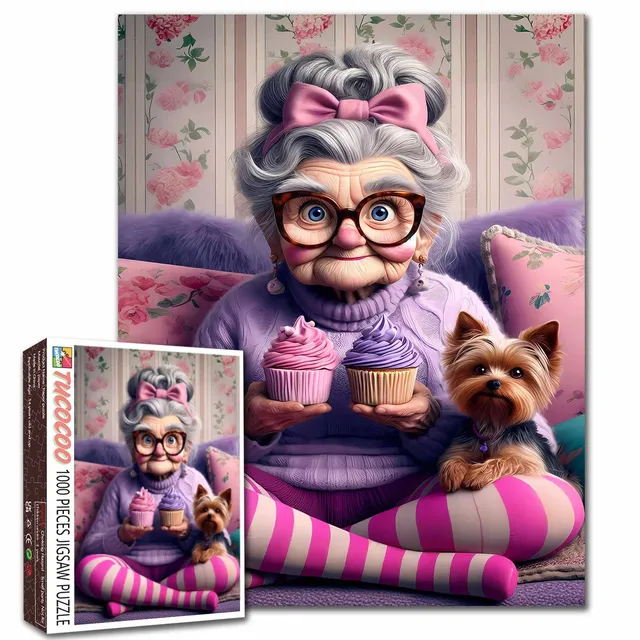 tucocoo-grandma-with-cupcakes-and-yorkie-puzzle-1000-teile-oma image 1