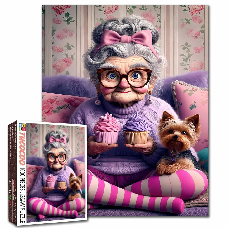 tucocoo-grandma-with-cupcakes-and-yorkie-puzzle-1000-teile-oma image 1