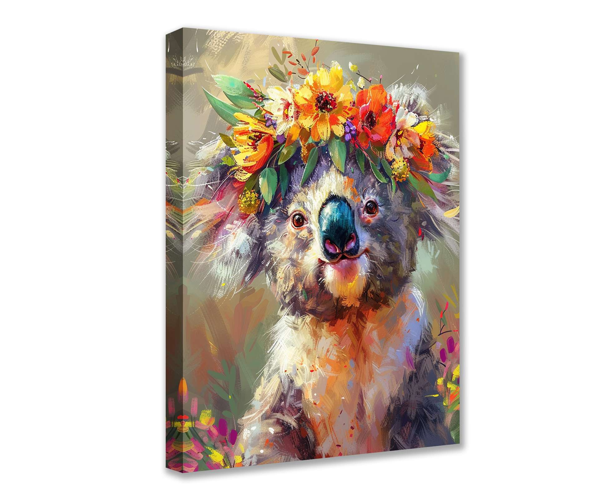 tucocoo-koala-mit-bl-tenkranz-leinwandbild-30x40-cm-gerahmt image 1