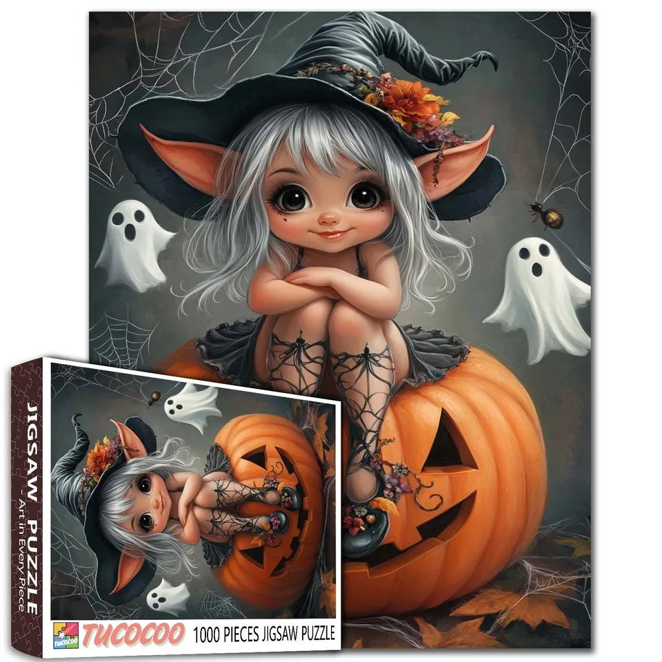 tucocoo-jigsaw-puzzles-cute-little-witch-on-pumpkin-puzzle-1000-teile image 1