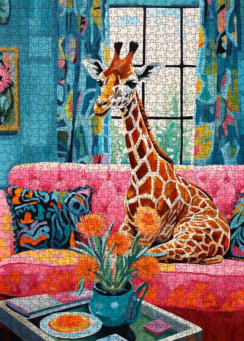 tucocoo-colorful-giraffe-in-cozy-living-room-puzzle-1000-teile image 2