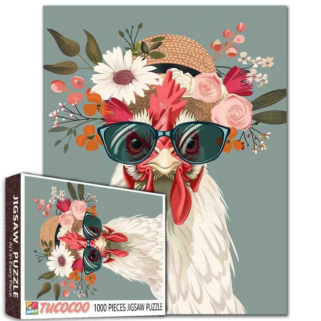 tucocoo-jigsaw-puzzles-rooster-wear-shades-straw-hat-puzzle-1000-teile image 1