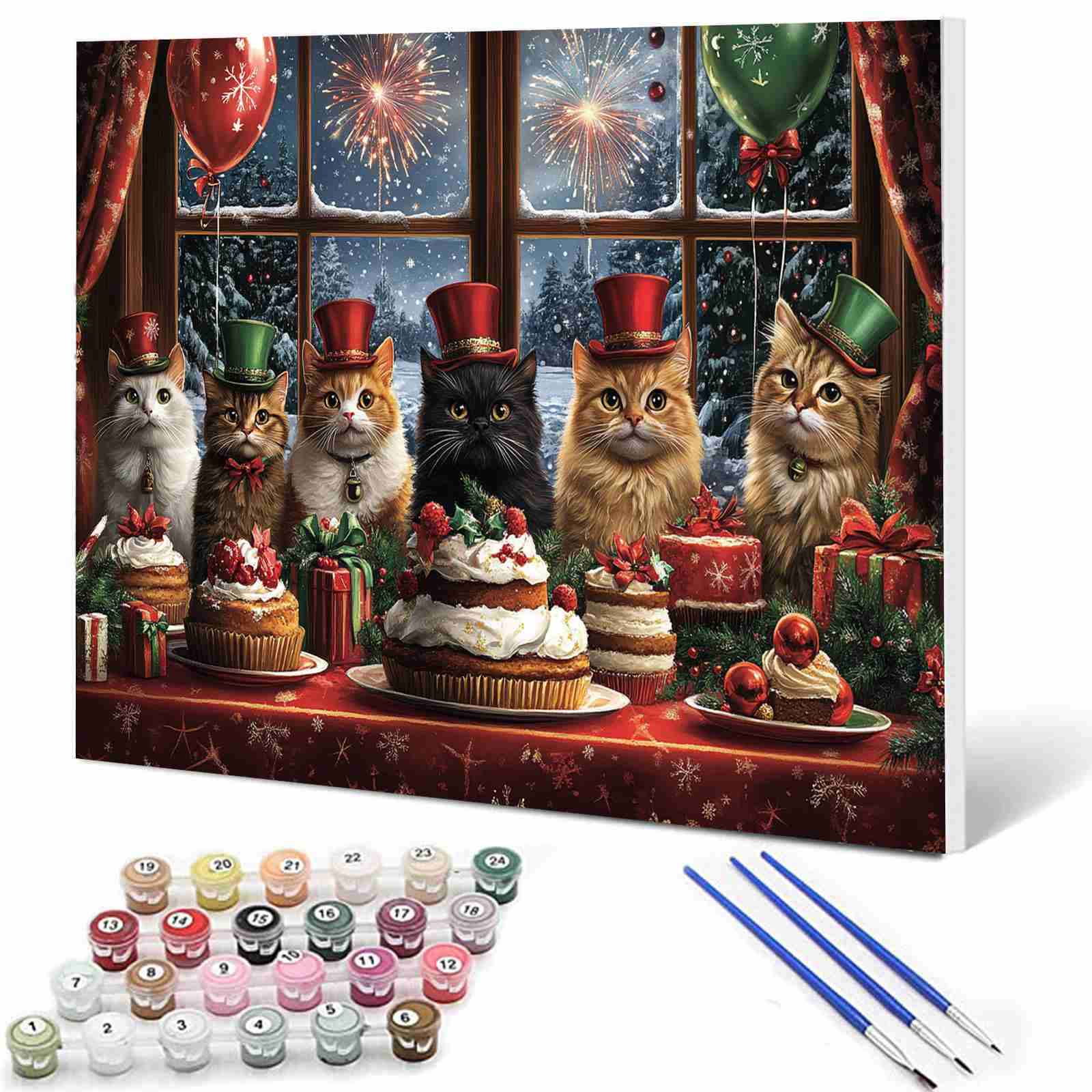 tucocoo-paint-by-numbers-christmas-kittens-malen-nach-zahlen-40x50-katze image 1