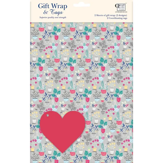otter-house-grey-botanical-geschenkpapier-2-bogen-tags image 1