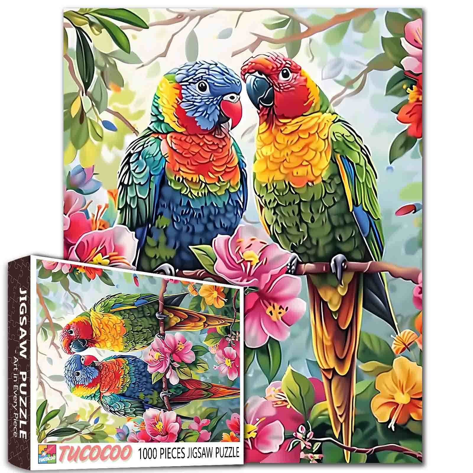 tucocoo-colorful-parrots-on-branch-puzzle-1000-teile-papagei image 1