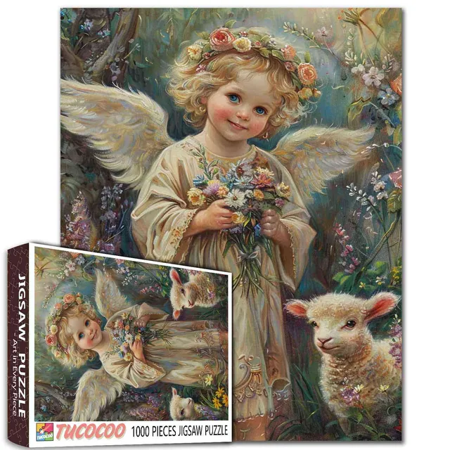 tucocoo-angel-girl-flowers-lamb-puzzle-1000-teile-engel image 1