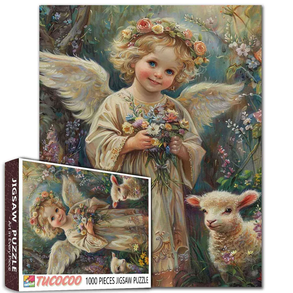tucocoo-angel-girl-flowers-lamb-puzzle-1000-teile-engel image 1