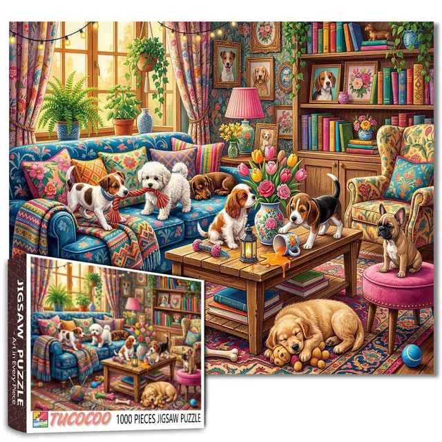 tucocoo-welpen-h-tte-puzzle-1000-teile-hunde-sofa image 1