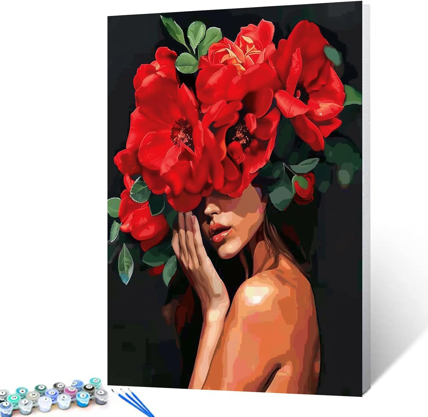 tucocoo-paint-frau-mit-rosenhut-malen-nach-zahlen-40x50-rot image 1