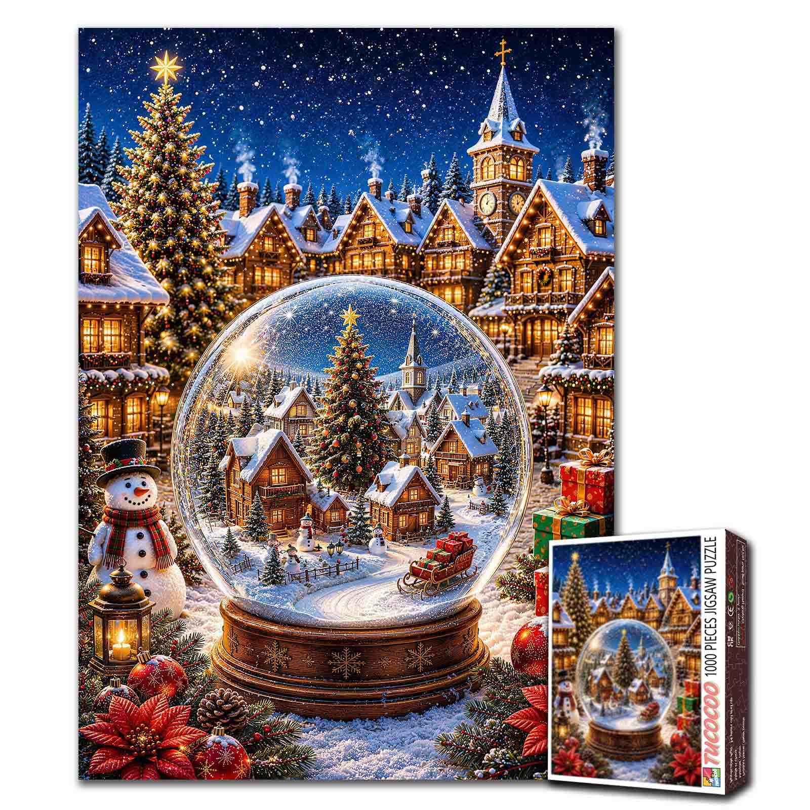 tucocoo-jigsaw-christmas-snow-globe-village-puzzle-1000-teile-weihnachten image 1